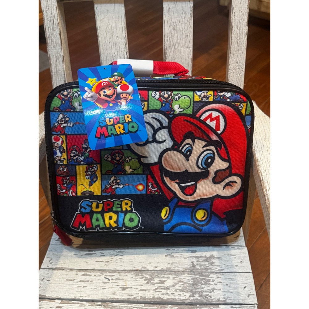 Nintendo Super Mario Bros Kids Insulated Lunch Box Bag Red Blue NWT